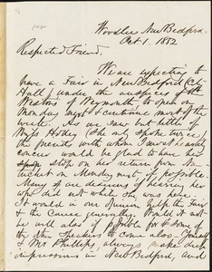 Letter from Daniel Ricketson, New Bedford, [Massachusetts], to William Lloyd Garrison, 1852 Oct[ober] 1