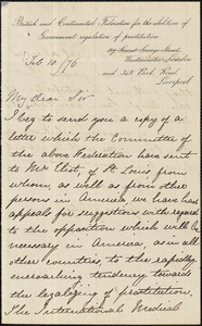Letter from Josephine Elizabeth Grey Butler, Liverpool, [England], [18]76 Feb[ruary] 10