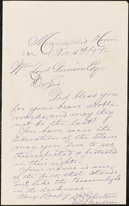 Letter from L.R. Robertson, Minneapolis, Minn[esota], to William Lloyd Garrison, [18]77 Nov[ember] 4th