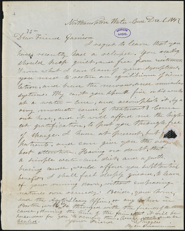 Letter from David Ruggles, Northampton, [Massachusetts], to William ...