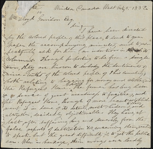 Letter from Mary Ann Shadd, Windsor, [Ontario], to William Lloyd Garrison, 1852 Oct[ober] 5