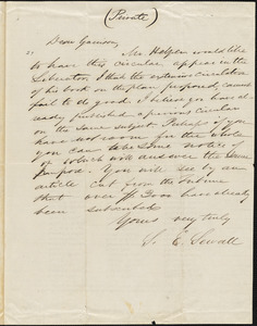 Letter from Samuel Edmund Sewall, [New York, New York], to William Lloyd Garrison, [1859 March 9]