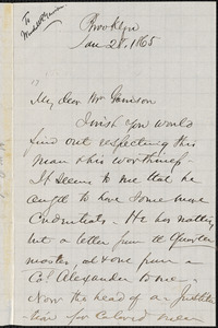Letter from Henry Ward Beecher, Brooklyn, [New York], to Wendell Phillips Garrison, 1865 Jan[uary] 28