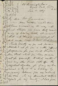 Letter from William Robson, Regent's Park, London, [England], to William Lloyd Garrison, 1867 June 13