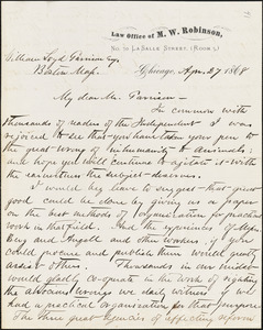 Letter from Michael Waller Robinson, Chicago, [Illinois], to William Lloyd Garrison, 1868 Apr[il] 27