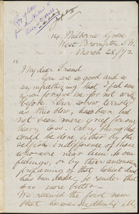 Letter from Emilie Ashurst, West Brompton S.W., [London, England], to Richard Davis Webb, [18]72 March 28
