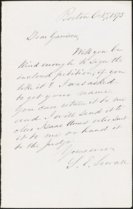 Letter from Samuel Edmund Sewall, Boston, [Massachusetts], to William Lloyd Garrison, 1873 Oct[ober] 7