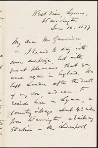 Letter from William Robson, Lymm, Warrington, [England], to William Lloyd Garrison, 1877 June 10