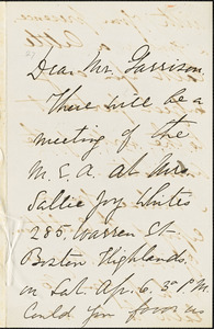 Letter from Mary Jane Safford, Boston, [Massachusetts], to William Lloyd Garrison, [18]78 Feb[ruary] 15