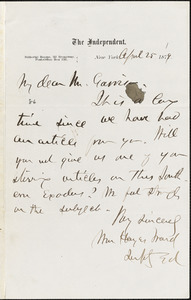 Letter from William Hayes Ward, New York, [New York], to William Lloyd Garrison, 1879 April 25