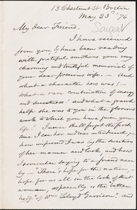 Letter from John Turner Sargent, Boston, [Massachusetts], to William Lloyd Garrison, [18]76 May 23d