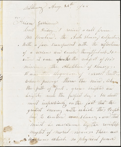 Letter from N.P. Smith, Millbury, [Massachusetts], to William Lloyd Garrison, [18]55 Aug[ust] 26th