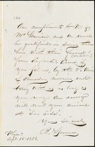 Letter from Bourne Spooner, Plym[outh, Massachusetts], to William Lloyd Garrison and Helen Eliza Garrison, 1858 Sept[ember] 15
