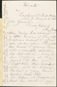 Letter from Rebecca Buffum Spring, Eagleswood, Perth Amboy, N[ew] J[ersey], to William Lloyd Garrison, 1860 March 12