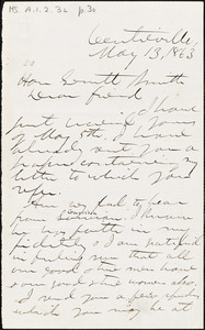 Letter from George Washington Julian and Gerrit Smith, Centreville, [Indiana], to William Lloyd Garrison and Gerrit Smith, 1863 May 13