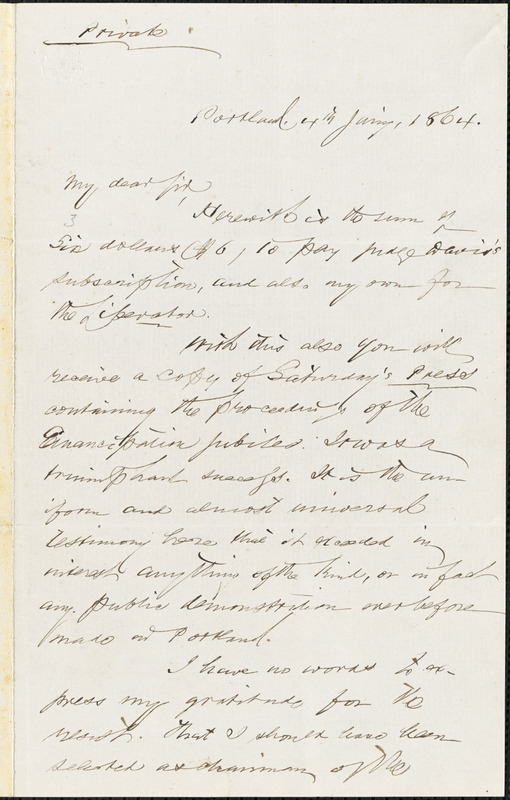 Letter from Charles Augustus Stackpole, Portland, [Maine], to William ...