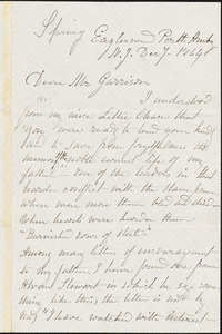 Letter from Rebecca Buffum Spring, Eagleswood, Perth Amboy, N[ew] J[ersey], to William Lloyd Garrison, 1864 Dec[ember] 7