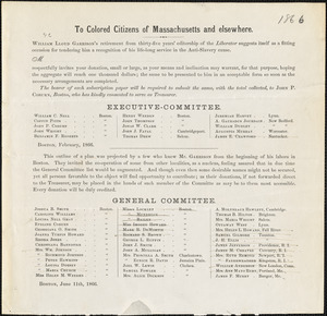 Printed circular: "To colored citizens of Massachusetts and elsewhere"