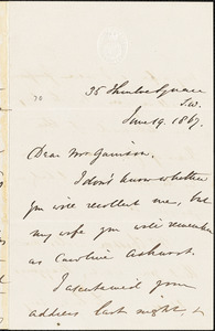 Letter from James Stansfeld, Thurloe Square, [London, England], to William Lloyd Garrison, 1867 June 19