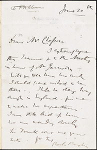 Letter from Charles Buxton, Fox Warren, Cobham, [England], to Frederick William Chesson, [1867] June 20