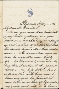 Letter from Charles Walter Spooner, Plymouth, [Massachusetts], to William Lloyd Garrison, 1870 Febr[uar]y 11
