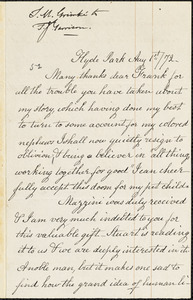 Letter from Sarah Moore Grimke, Hyde Park, [Boston, Massachusetts], to Francis Jackson Garrison, [18]72 Aug[ust] 1st