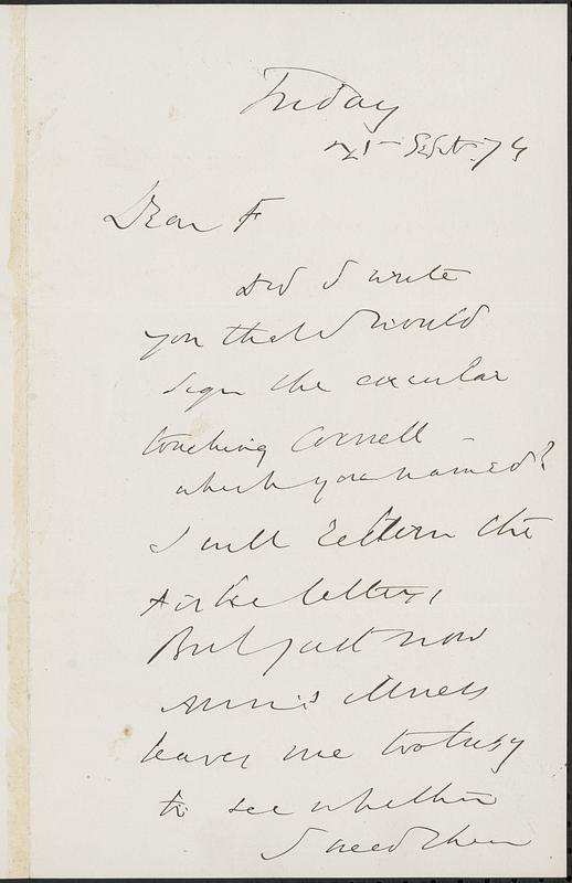 Letter from Wendell Phillips to Francis Jackson Garrison, [18]74 Sept[ember] 25