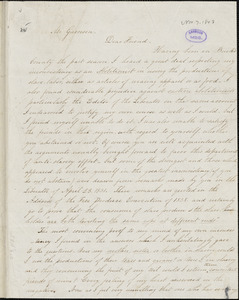 Letter from Mary T. Stickney, Phil[adelphia, Pennsylvania], to William Lloyd Garrison, 1843 Nov[ember] 7