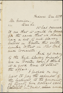 Letter from Harriet Beecher Stowe, Andover, [Massachusetts], to William Lloyd Garrison, [1853] Dec[ember] 22nd