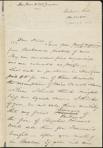 Letter from Harriet Beecher Stowe, [Andover, Massachusetts], to William Lloyd Garrison, [1854 November 23]