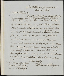 Letter from Thomas Sturge, Northfleet nr., Gravesend [England], to William Lloyd Garrison, Francis Jackson, and Wendell Phillips, 1855 Jan[uary] 20