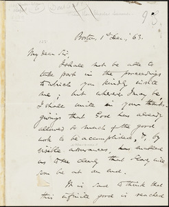 Letter from Charles Sumner, Boston, [Massachusetts], to William Lloyd Garrison, [18]63 Dec[ember] 1st
