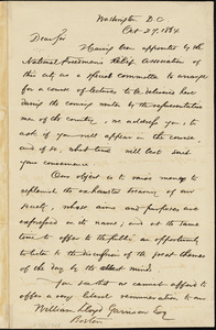 Letter from Stephen James Wilson Tabor, Rufus Leighton, and George E.H. Clery, Washington, [District of Columbia], to William Lloyd Garrison, 1864 Oct[ober] 27