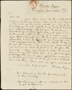 Letter from Clarissa Bodwell Phelps, Farmington, [Connecticut], to Amos Augustus Phelps, 1838 September 14