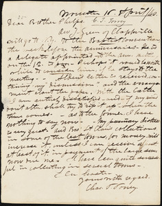 Letter from Charles Turner, Worcester, [Massachusetts], to Amos Augustus Phelps, 1840 April 16