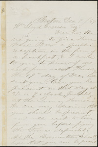 Letter from William M. Thayer, Boston, [Massachusetts], to William Lloyd Garrison, [18]67 Dec[ember] 7