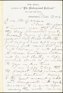 Letter from William Still, Philadelphia, [Pennsylvania], to William Lloyd Garrison, 1872 Mar[ch] 13