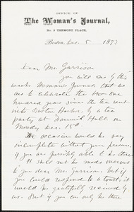 Letter from Lucy Stone, Boston, [Massachusetts], to William Lloyd Garrison, 1873 Dec[ember] 5