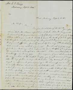 Letter from Mary Ide Torrey, West Medway, [Massachusetts], to Amos Augustus Phelps, 1845 September 5