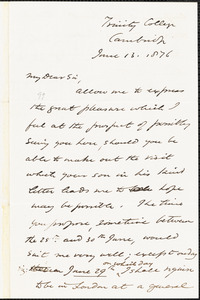 Letter from James Stuart, Trinity College, Cambridge, [England], to William Lloyd Garrison, 1877 June 13