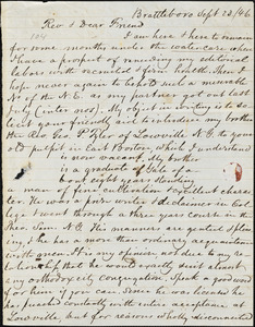 Letter from Edward Royall Tyler, Brattleboro, [Massachusetts], to Amos Augustus Phelps, 1846 Sept[ember] 23