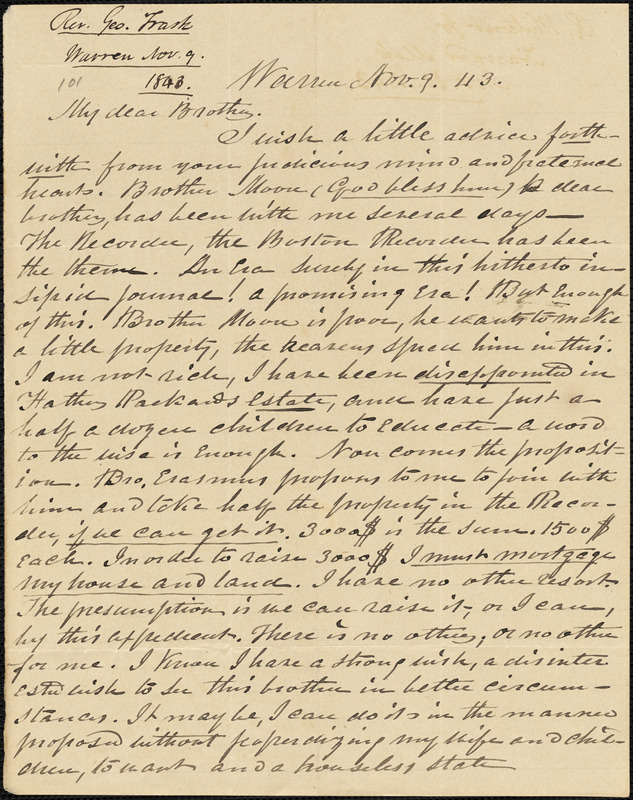 Letter from George Trask Warren Massachusetts to Amos