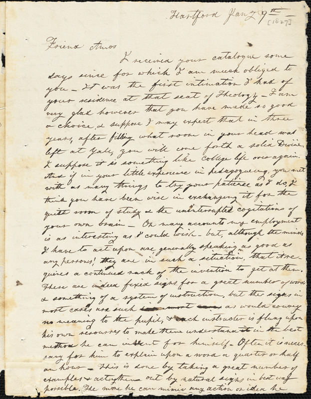 Letter From Elizur Timothy Washburn, Hartford, [Connecticut], To Amos ...