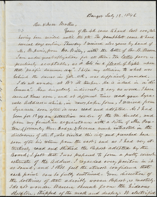 Letter from Asa Walker, Bangor, [Maine], to Amos Augustus Phelps, 1846