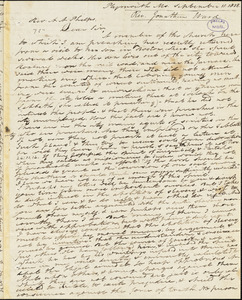 Letter from Jonathan Ward, Plymouth, Massachusetts, to Amos Augustus Phelps, 1838 September 11th