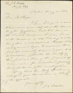 Letter from John Calvin Webster, Boston, [Massachusetts], to Amos Augustus Phelps, 1843 May 30