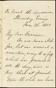Letter from George Thompson, On board the America, [At sea], to William Lloyd Garrison, 1851 June 26