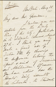 Letter from Theodore Tilton, New York, [New York], to William Lloyd Garrison, [1861] Aug[ust] 28