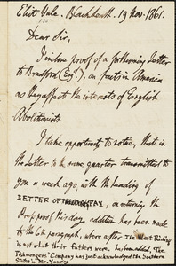 Letter from Thomas Perronet Thompson, Eliot Vale, Blackheath, [London, England], to William Lloyd Garrison, 1861 Nov[ember] 19