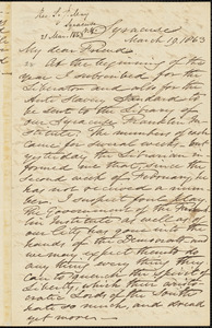 Letter to Robert Folger Wallcut, Syracuse, [New York], to Samuel Joseph May, 1863 March 19
